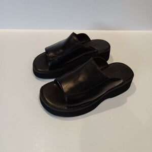 Y2K Simple Black Leather Platform shoes